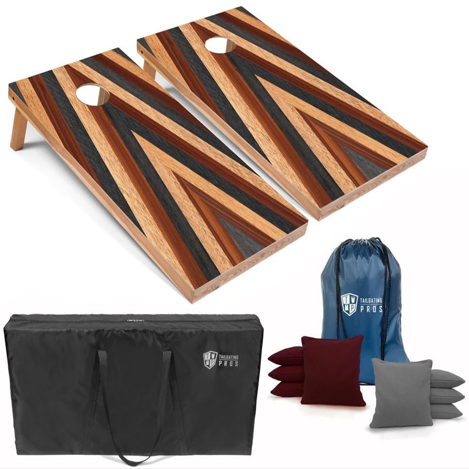 Tailgating Pros Cornhole Boards 4x2 Official Regulation Size  Wooden Design Cornhole Game Set with 8 Bean Bags, Carrying Case & Tote  Outdoor Tailgate Yard Game