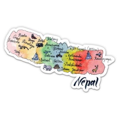 Nepal Country Shape Travel - 5" Vinyl Sticker - for Car Laptop I-Pad - Waterproof Decal