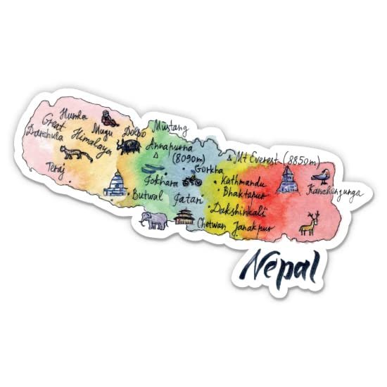 Nepal Country Shape Travel - 5" Vinyl Sticker - for Car Laptop I-Pad - Waterproof Decal