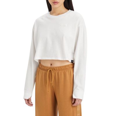 Levi's Women's Graphic Cindy Long Sleeve Crop, (New) Sport Logo 2.0 Hits Bright White, Large
