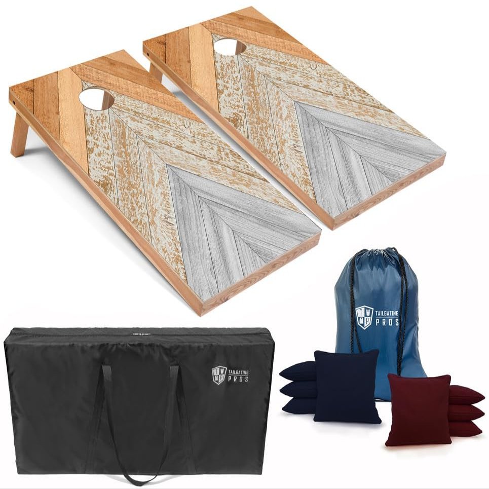 Tailgating Pros Cornhole Boards 4x2 Official Regulation Size Wooden Design Cornhole Game Set with 8 Bean Bags, Carrying Case & Tote Outdoor Tailgate Yard Game