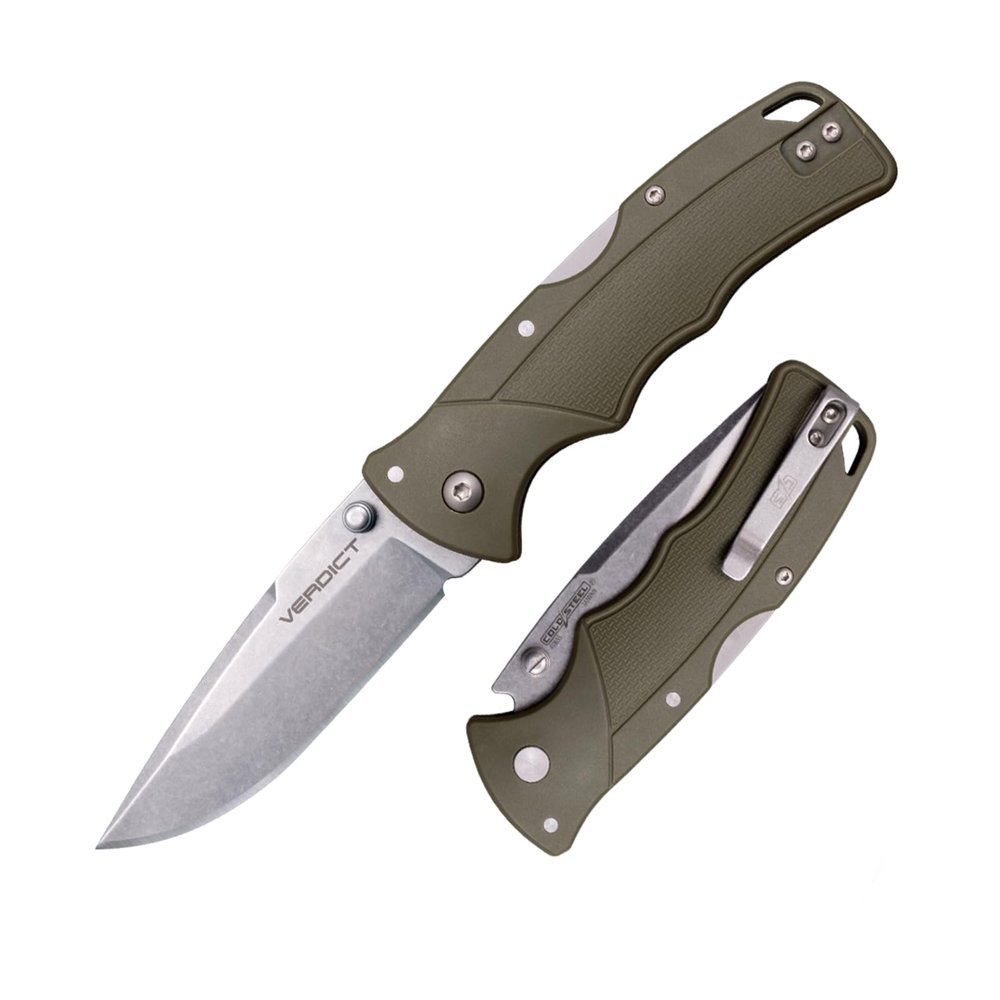 COLD STEEL Verdict 3" 4116SS Spear Point Blade 4.25" GFN OD Green Handle Everyday Carry Tactical Folding Knife - Boxed