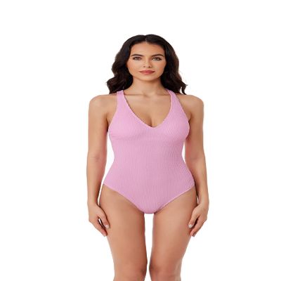 BCA by Rebecca Virtue Madilynn Texture - Women's One Piece Swimsuit with Scoop Neckline, Textured Design and Multi-Way Back Tie, Bathing Suits for Women, Petal, Small