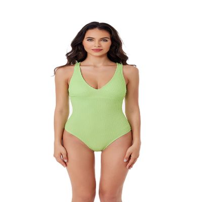 BCA by Rebecca Virtue Madilynn Texture - Women's One Piece Swimsuit with Scoop Neckline, Textured Design and Multi-Way Back Tie, Bathing Suits for Women, Mint, Medium
