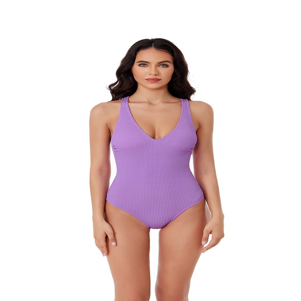 BCA by Rebecca Virtue Madilynn Texture - Women's One Piece Swimsuit with Scoop Neckline, Textured Design and Multi-Way Back Tie, Bathing Suits for Women, Plumberry, X-Small