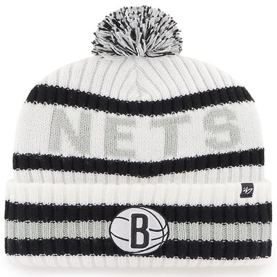 47 NBA Unisex-Adult Primary Logo Bering Cuffed Knit Pom Beanie Hat (Brooklyn Nets White)
