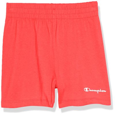 Champion Girls Shorts, Cotton for Lightweight Gym Script, 3", Red Stone Small Script, 14 US