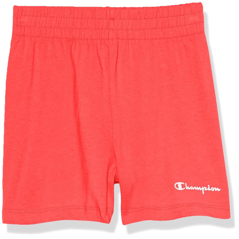 Champion Girls Shorts, Cotton for Lightweight Gym Script, 3", Red Stone Small Script, 14 US