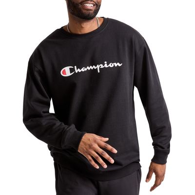 Champion Men's Crewneck Fleece Sweatshirt, Standard Fit, Midweight, Script Logo, Available in Regular and Big & Tall, Black - Classic Script Logo, 3X-Large Tall