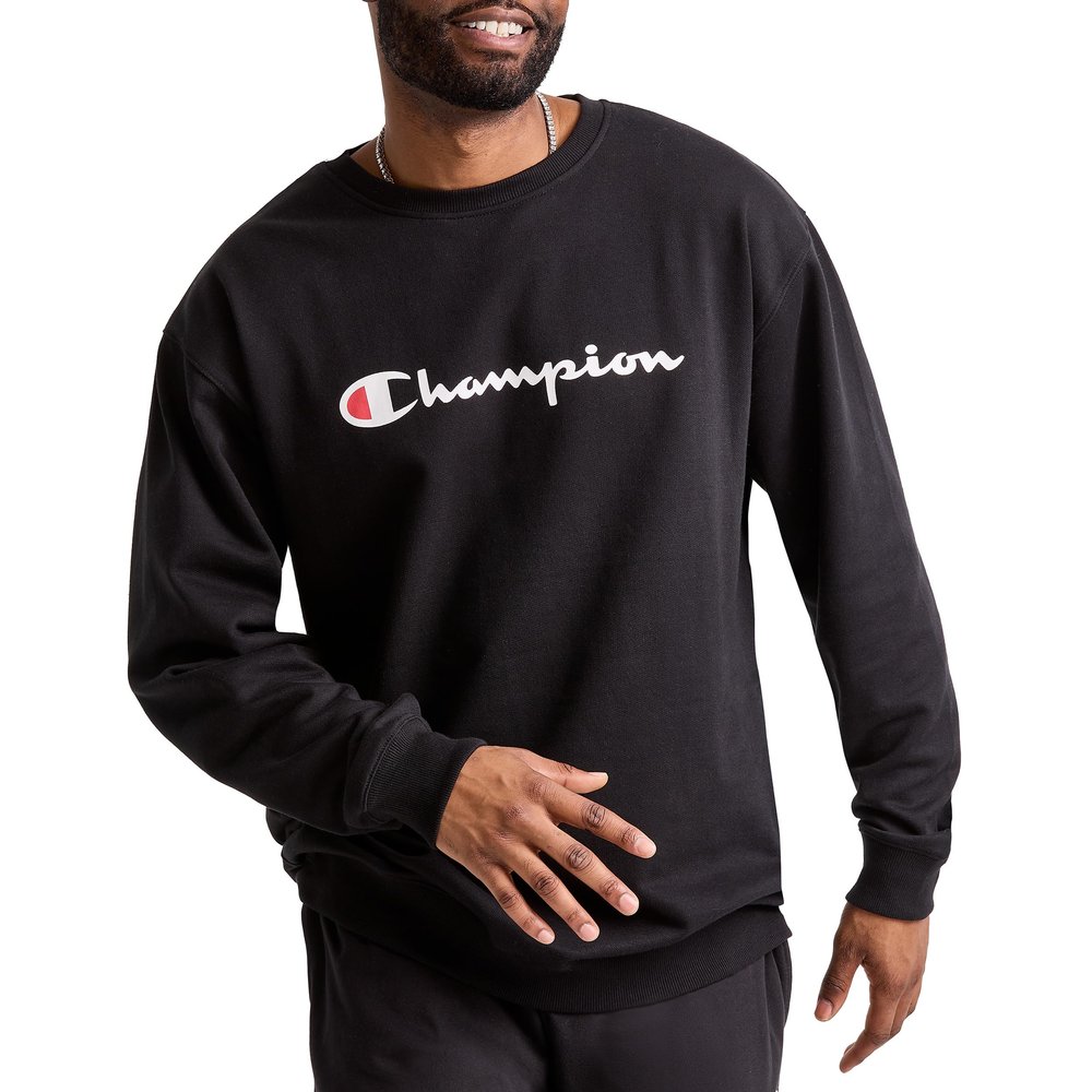 Champion Men's Crewneck Fleece Sweatshirt, Standard Fit, Midweight, Script Logo, Available in Regular and Big & Tall, Black - Classic Script Logo, 3X-Large Tall
