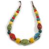 Avalaya Multicoloured Graduated Ceramic Bead Brown Silk Cords Necklace/50cm to 60cm L/Slight Variation In Colour/Natural Irregularities view 2