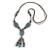 Avalaya Light Blue/Black Ceramic and Wood Bead Tassel Brown Silk Cord Necklace/70cm to 80cm L/Slight Variation In Colour/Natural Irregularities view 1