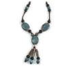 Avalaya Light Blue/Black Ceramic and Wood Bead Tassel Brown Silk Cord Necklace/70cm to 80cm L/Slight Variation In Colour/Natural Irregularities view 2
