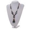 Avalaya Light Blue/Black Ceramic and Wood Bead Tassel Brown Silk Cord Necklace/70cm to 80cm L/Slight Variation In Colour/Natural Irregularities view 3