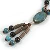 Avalaya Light Blue/Black Ceramic and Wood Bead Tassel Brown Silk Cord Necklace/70cm to 80cm L/Slight Variation In Colour/Natural Irregularities view 4