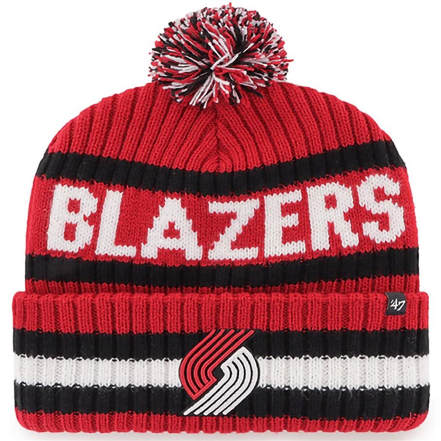 47 NBA Unisex-Adult Team Color Officially Licensed Primary Logo Bering Sport Knit Cuffed Pom Beanie Cold Weather Hat -Portland Trail Blazers Red