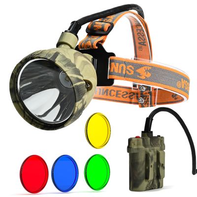 Eyes.sys 110000LUX 10W LED Coon Hunting Lights for Coyotes Hog Hunting Light, Rechargeable Waterproof Camping Searchlight, Ultra Bright Mining Headlamp with 4 Optical Filters for Night Working