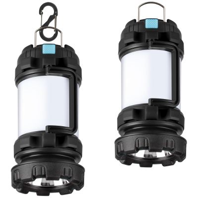 BOBKID 2 Pack Camping Lantern, Outdoor LED Camping Light, Rechargeable Flashlights with 1000LM, 6 Modes, IPX5 Waterproof Portable Emergency Camp Light for Hurricane Survival - Black