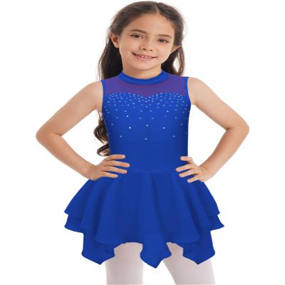 Jhaoyu Kids Girls Sleeveless Ice Skating Dress Ballet Dance Leotards Skirt Figure Skating Competition Costume Royal Blue 14 Years