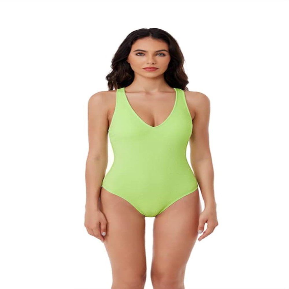 BCA by Rebecca Virtue Madilynn Texture - Women's One Piece Swimsuit with Scoop Neckline, Textured Design and Multi-Way Back Tie, Bathing Suits for Women, Lime Light, Medium