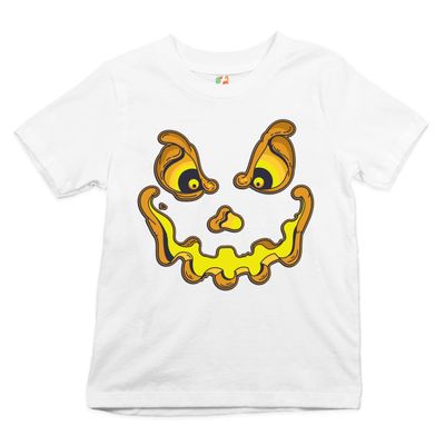 Jack-O-Lantern Pumpkin Face Youth T-Shirt Trick-or-Treat Halloween Kids White Small