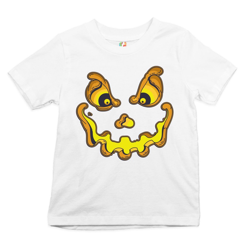 Jack-O-Lantern Pumpkin Face Youth T-Shirt Trick-or-Treat Halloween Kids White Small