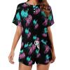 Blue Purple Thunder Wolf Womens Pajamas Set Button Short Sleeve Shirt with Shorts Soft Loungewear 2-Piece Sleepwear PJ Set Style view 1