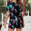 Blue Purple Thunder Wolf Womens Pajamas Set Button Short Sleeve Shirt with Shorts Soft Loungewear 2-Piece Sleepwear PJ Set Style view 2