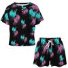 Blue Purple Thunder Wolf Womens Pajamas Set Button Short Sleeve Shirt with Shorts Soft Loungewear 2-Piece Sleepwear PJ Set Style view 3