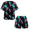 Blue Purple Thunder Wolf Womens Pajamas Set Button Short Sleeve Shirt with Shorts Soft Loungewear 2-Piece Sleepwear PJ Set Style view 4