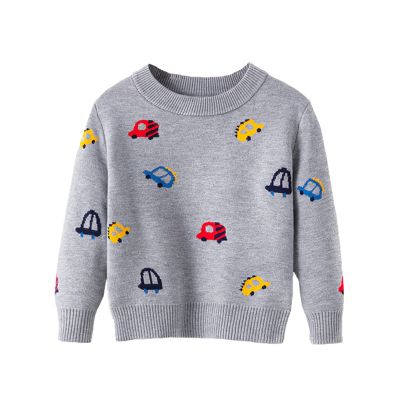 Winter Knit Sweater Toddler Boys Girls Cartoon Cars Prints Sweater Long Sleeve Warm Knitted Pullover (Grey, 6-7 Years)