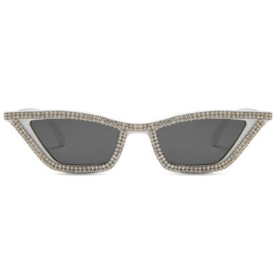 mincl Cat Eye Sunglasses for Women Sparkling Rhinestone Sunglasses Trendy Retro Diamond Glasses UV400 Protection (white&black)