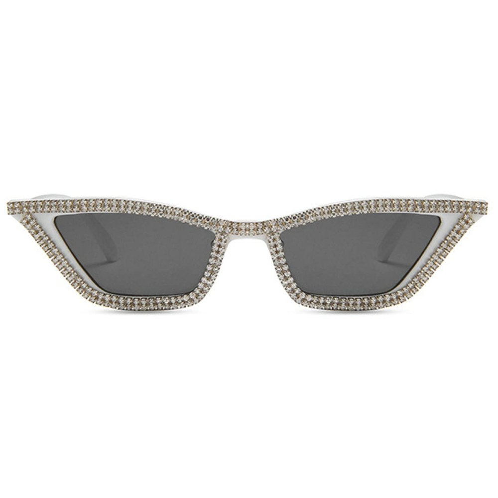 mincl Cat Eye Sunglasses for Women Sparkling Rhinestone Sunglasses Trendy Retro Diamond Glasses UV400 Protection (white&black)