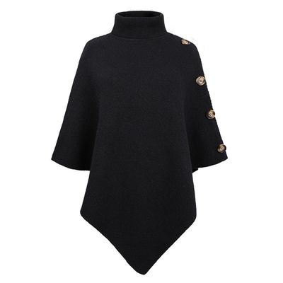 Dressnu Autumn and winter cape, cloak, sweater, women's coat, solid color, high collar Black one size