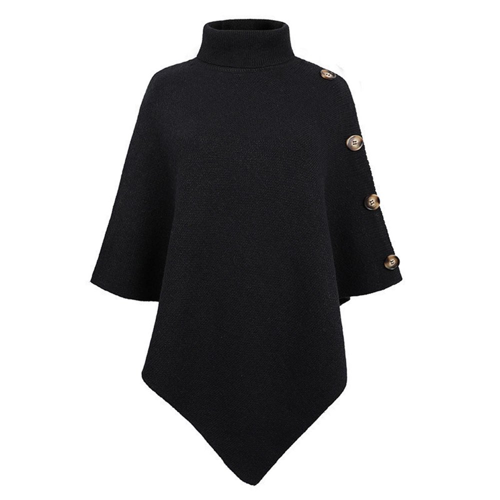 Dressnu Autumn and winter cape, cloak, sweater, women's coat, solid color, high collar Black one size