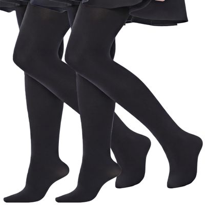 leg elegant 2 Pairs Ballet Tights for School Girls Toddler Kids Footed Dance Tights (Black (2 Pairs) 8-10)