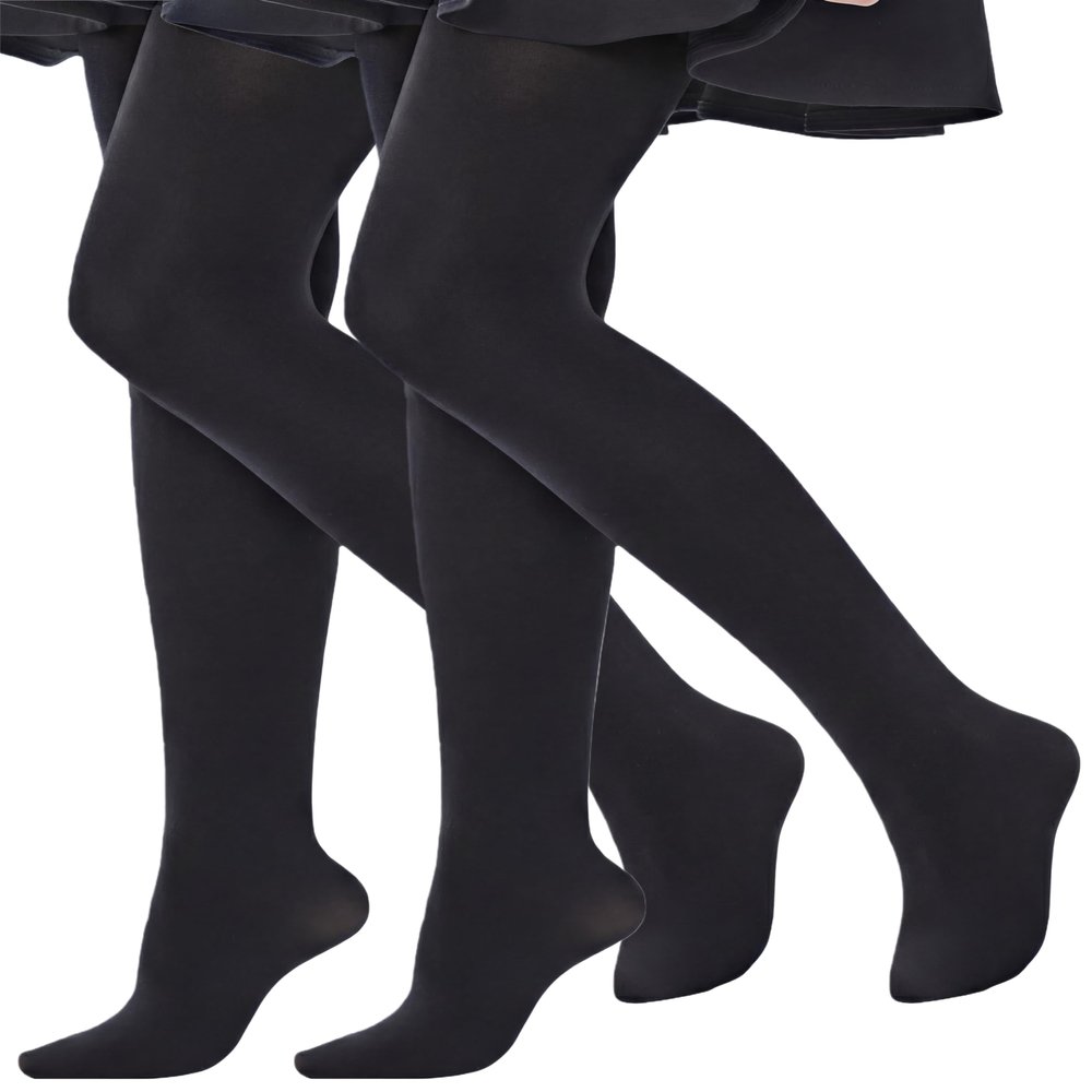 leg elegant 2 Pairs Ballet Tights for School Girls Toddler Kids Footed Dance Tights (Black (2 Pairs) 8-10)