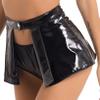 ACSUSS Women Shiny Leather Cover-Up Skirt Patent Look Mini Skirt High Waist Open Front Mini Skirts Black XX-Large view 3