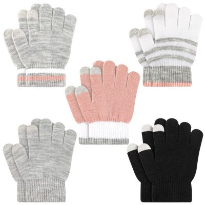 ONESING 5 Pairs Kids Gloves - Winter Stretchy Solid Finger Gloves for Girls & Boys
