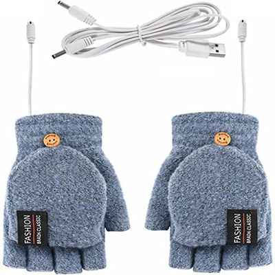 Knitted Heated Glove Winter Fingerless Glove 2 in 1 Warm Mitten Full Half Finger Hand Warm Laptop Heated Flip Top Mitten