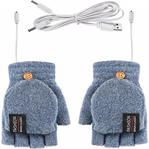 Knitted Heated Glove Winter Fingerless Glove 2 in 1 Warm Mitten Full Half Finger Hand Warm Laptop Heated Flip Top Mitten