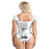 Linjinx Women Metallic Liquid Shiny Gymnastics Leotard Dance Costume Sleeveless Round Neck Tank Top Silver Small view 3