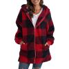XUETON Women's Casual Wool Blend Flannel Plaid Shackets Zip Up Winter Lightweight Thermal Tartan Over Shirt Trench Coat(Red,XX-Large) view 1
