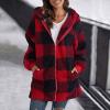 XUETON Women's Casual Wool Blend Flannel Plaid Shackets Zip Up Winter Lightweight Thermal Tartan Over Shirt Trench Coat(Red,XX-Large) view 2