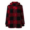 XUETON Women's Casual Wool Blend Flannel Plaid Shackets Zip Up Winter Lightweight Thermal Tartan Over Shirt Trench Coat(Red,XX-Large) view 4