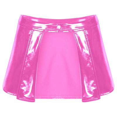 ACSUSS Women Shiny Leather Cover-Up Skirt Patent Look Mini Skirt High Waist Open Front Mini Skirts Hot Pink 4X-Large