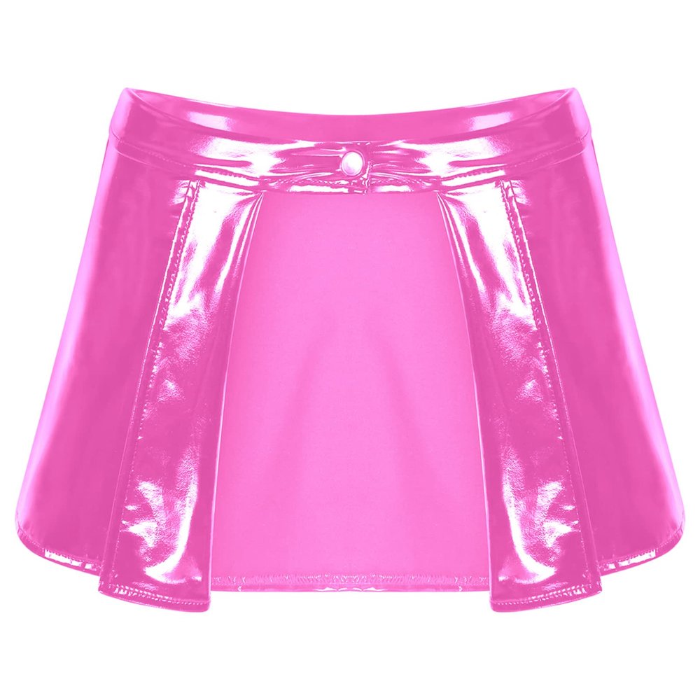 ACSUSS Women Shiny Leather Cover-Up Skirt Patent Look Mini Skirt High Waist Open Front Mini Skirts Hot Pink 4X-Large