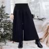chouyatou Women's Winter High Waist Wide Leg Plaid Wool Blend Palazzo Capri Pants Culottes with Pockets (Medium, Black) view 2