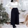 chouyatou Women's Winter High Waist Wide Leg Plaid Wool Blend Palazzo Capri Pants Culottes with Pockets (Medium, Black) view 3