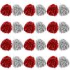 60 Pcs Cheerleading Pom Poms Bulk Cheer Pom Poms Sets Metallic Foil Fun Spirited Cheer Pom Poms with Plastic Handles Cheerleader Pompoms for Kids Adults Sports Match Cheering Squad (Red & Silver) view 1